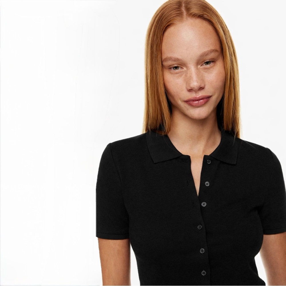 Aritzia Sunday Best Audio Cropped Polo Top Black Button Front Size M Minimalist